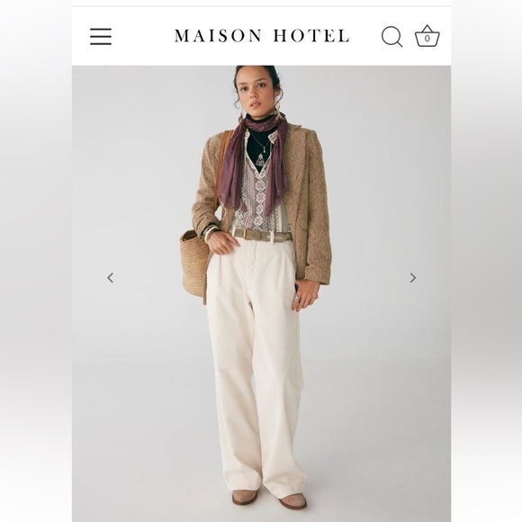 Maison Hotel Corduroy Lea Pants Cream Size XL - Picture 1 of 10